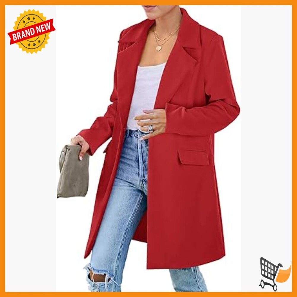 Long Sleeve Blazer Jacket Loose Fit Padded Shoulder Lapel Pockets Work Casual
